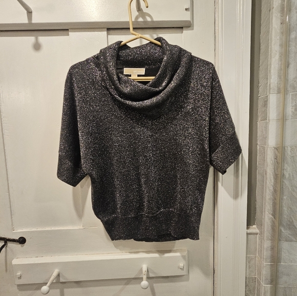 Michael Kors Metallic Grey Short Sleeve Cowl Neck Sweater - Picture 5 of 5
